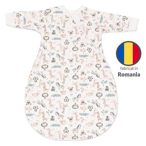 Sac de dormit cu maneci din bumbac flausat Kidizi Safari, 0-3 luni, 1 tog