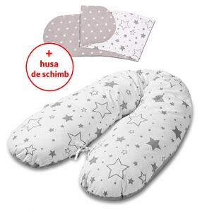 Perna gravide 3 in 1 cu husa detasabila din bumbac 100% si husa de schimb inclusa Kidizi Lena, lungime 160 cm, Galaxy Grey