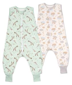 Set 2 saci de dormit copii de vara din bumbac cu picioare 18-36 luni Kidizi Giraffe On a Cloud Pastel, 0.5 tog