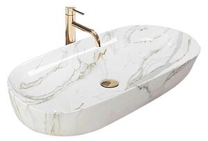 Lavoar baie pe blat rectangular 8025A finisaj marmura alba