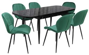 Set masă extensibilă Viena Negru cu 6 Scaune Topaz Verde