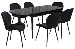 Set masă extensibilă Viena Negru cu 6 Scaune Topaz Negru