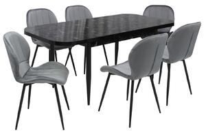 Set masă extensibilă Viena Negru cu 6 Scaune Topaz Gri