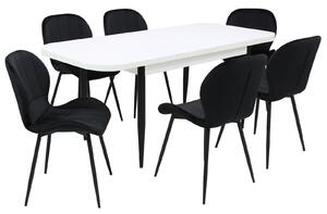 Set masă extensibilă Viena Albă cu 6 Scaune Topaz Negru