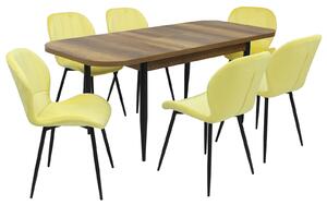 Set masă extensibilă Viena Nuc cu 6 Scaune Topaz Galben