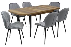 Set masă extensibilă Viena Nuc cu 6 Scaune Topaz Gri