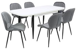 Set masă extensibilă Viena Albă cu 6 Scaune Topaz Gri