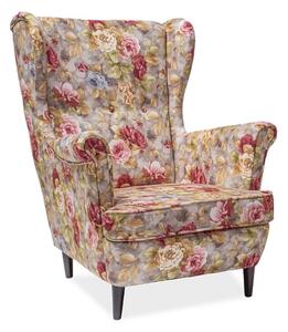 Fotoliu cu urechi Lord Coral, gri cu motiv floral