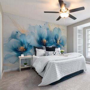Tapet Tablou floral de vis cu flori albastre mari, delicate, Fototapet Acuarelă, w02769 : Uwalls.ro