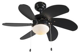 Ventilator de tavan negru cu imprimeu lemn 80cm cu șnur - Fresh