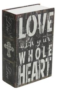 Seif secret tip carte Pufo cu cheie pentru blocare, model Love with whole Heart, 18 x 12 cm