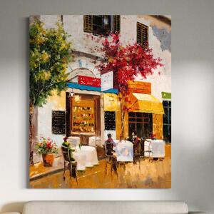 Tablou Canvas Premium LuxCanva® C1006, Terasa , Living, Strada, Vacanta, Cafea, Primavara, Relaxare, Culori Vibrante