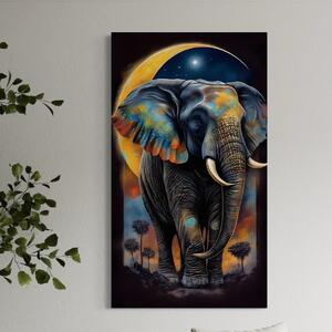 Tablou Canvas Premium LuxCanva® C1012, Elefant Sub Cerul Instelat , Elefant, Safari, Luna, Living, Dormitor, Birou, Relaxare, Culori Vibrante