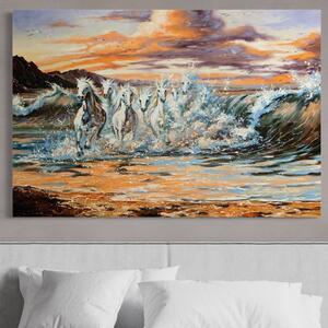 Tablou Canvas Premium LuxCanva® C1009, Cai Iesind Din Mare , Living, Dormitor, Birou, Relaxare, Culori Vibrante