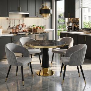 Set Masă Berlin Gold Negru cu 4 Scaune Monaco Gri
