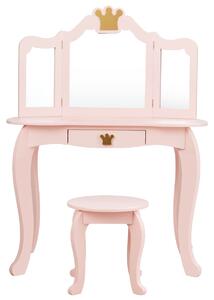 2în1 măsuţă de toaletă pentru copii cu taburet şi oglindă triplă, roz