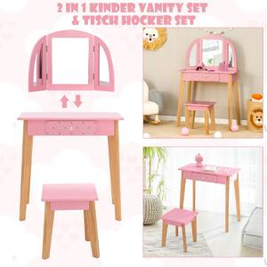 Măsuţă de toaletă pentru copii cu taburet, roz / naturală