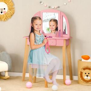 Măsuţă de toaletă pentru copii cu taburet, roz / naturală