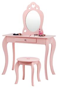 Măsuţă de toaletă pentru copii cu taburet şi oglindă de culoare roz