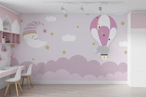 Fototapet Elefant de desene animate și luna într-un balon, Fototapet copii, Fototapet populare, w02963v1 - Tapeko.ro