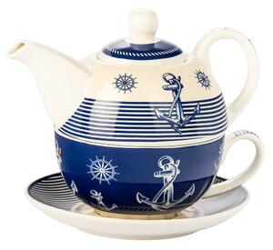 ASTOREO Cana de ceai NAVY - albastru-alb - Mărimea cana 400ml + ceasca 340 ml