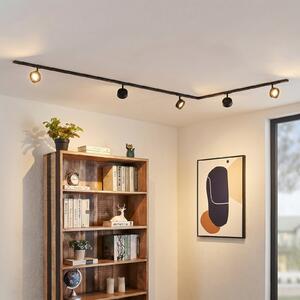 Lindby Sistem de șine Linaro, Ø 9,5 cm, 5 becuri, LED, negru, Negru, Studiu / Birou, Metal, Modern