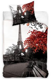ASTOREO Lenjerie de pat din bumbac Toamna Paris - gri/alb/rosu - Mărimea single 140x200+70x90 cm