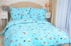 ASTOREO Lenjerie de pat din bumbac FLORAL - turcoaz - Mărimea pat indiv.140x200 + 1x70x90 cm
