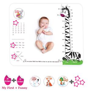 Pachet Paturica Foto Bebelusi Baby Milestone Blanket design Long Neck Zebra cu 20 Stickere My First + 20 Stickere Funny