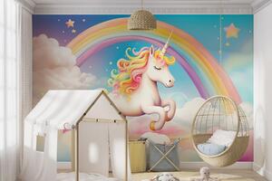 Fototapet Unicorn cu curcubeu și nori, Fototapet copii, Fototapet populare, w08820 - Tapeko.ro