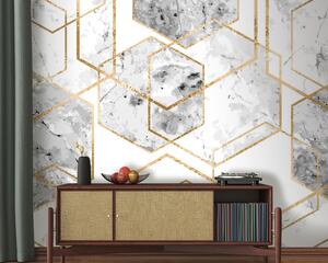 Fototapet Design elegant hexagonal cu model de marmură, Fototapet geometrice, Fototapet populare, u04140 - Tapeko.ro