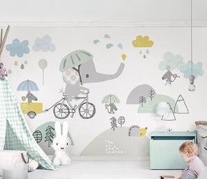 Fototapet Elefant de desene animate care călărește o bicicletă, Fototapet elefanți, Fototapet populare, u28124 - Tapeko.ro