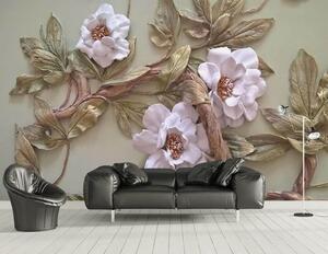 Fototapet Decor de perete cu flori și frunze, Fototapet flori 3D, Fototapet populare, u28623 - Tapeko.ro