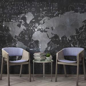 Fototapet Tablă cu o hartă și ecuații matematice, Fototapet hartă lumii, Fototapet populare, u50408 - Tapeko.ro