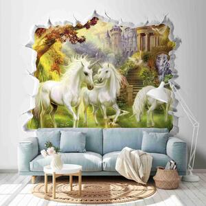 Fototapet Zid cu un castel și unicorni, Fototapet unicorni, Fototapet populare, u60025 - Tapeko.ro
