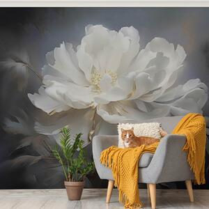 Tapet Floare mare albă abstractă pe un fundal întunecat, Fototapet Flori, Fototapet Peonii, w08859 : Uwalls.ro