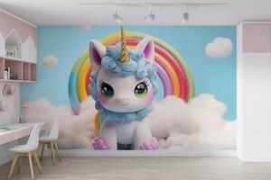 Fototapet Jucărie unicorn cu un curcubeu în fundal, Fototapet copii, Fototapet populare, w08848 - Tapeko.ro