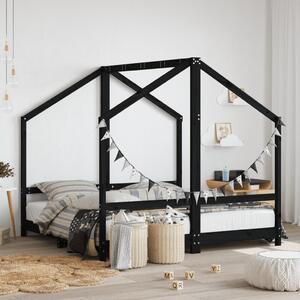 Cadru de pat pentru copii negru 2x(80x160) cm lemn masiv de pin