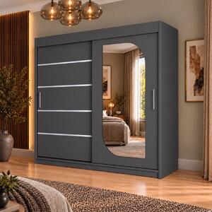 Dressing Alkam 2 usi -argintiu, 180x60x200cm, cu oglinda, Antracit, Pal 18 mm