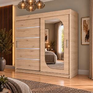 Dressing Alkam 2 usi -argintiu, 180x60x200cm, cu oglinda, Stejar Sonoma, Pal 18 mm