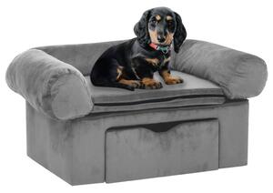 Canapea pentru câini cu sertar, gri, 75x50x38 cm, pluș