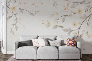 Fototapet Design floral alb și maro, Fototapet flori, Fototapet populare, w03439 - Tapeko.ro