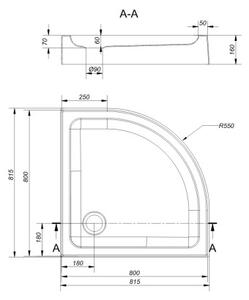 Cersanit Arteco, dus sfert de cerc 80x80x190cm, sticla transparenta 5mm, profil cromat + cadita de dus Tako, S601-113