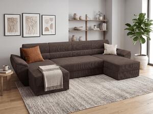 Canapea extensibila in forma de U TAVERO 321x140 cm, maro