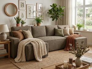 Canapea extensibila in forma de U SMART BOUCLE, bej inchis, 303x143 cm