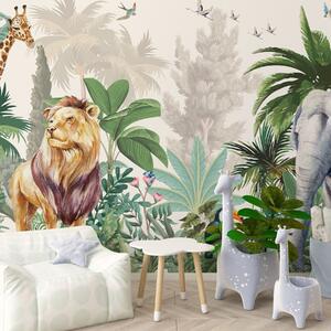 Fototapet Wallpaper cu animale și păsări, Fototapet jungle, Fototapet populare, w03537 - Tapeko.ro