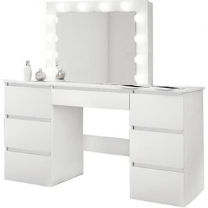Masa de toaleta/machiaj, alba, cu oglinda si LED-uri, Vanessa, 130x43x143 cm