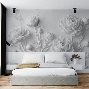 Fototapet Floare albă sculptată pe un perete, Fototapet 3D, Fototapet populare, w03553v2 - Tapeko.ro