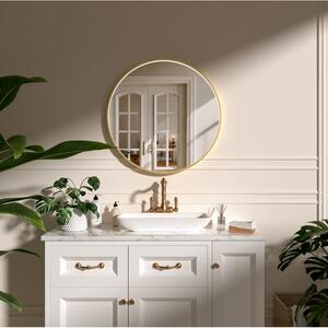Oglindă, Fluminia Aster 70 Clock, cu led, dezaburire și ceas 70 cm, iluminare perimetrală, ramă gold