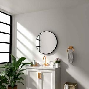 Oglindă, Fluminia Aster 70 Clock, cu led, dezaburire și ceas, 70 cm, iluminare perimetrală, ramă neagră